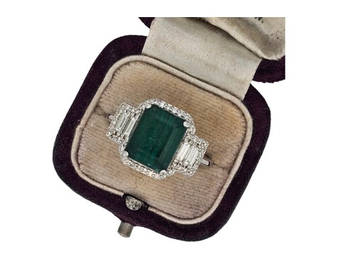 Emerald & Diamond Statement Cocktail Dress Ring 3.00ct Emerald 14kt White Gold 1.00ct Diamond 